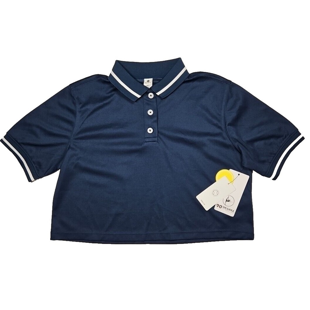 90 Degrees by Reflex Women's Blue Cropped Athletic Polo Top Size XS‎ NWT